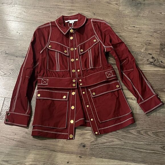 Veronica Beard Keswick Twill Two in One Cargo Jacket Color Deep Brick Size 4 - Picture 4 of 7